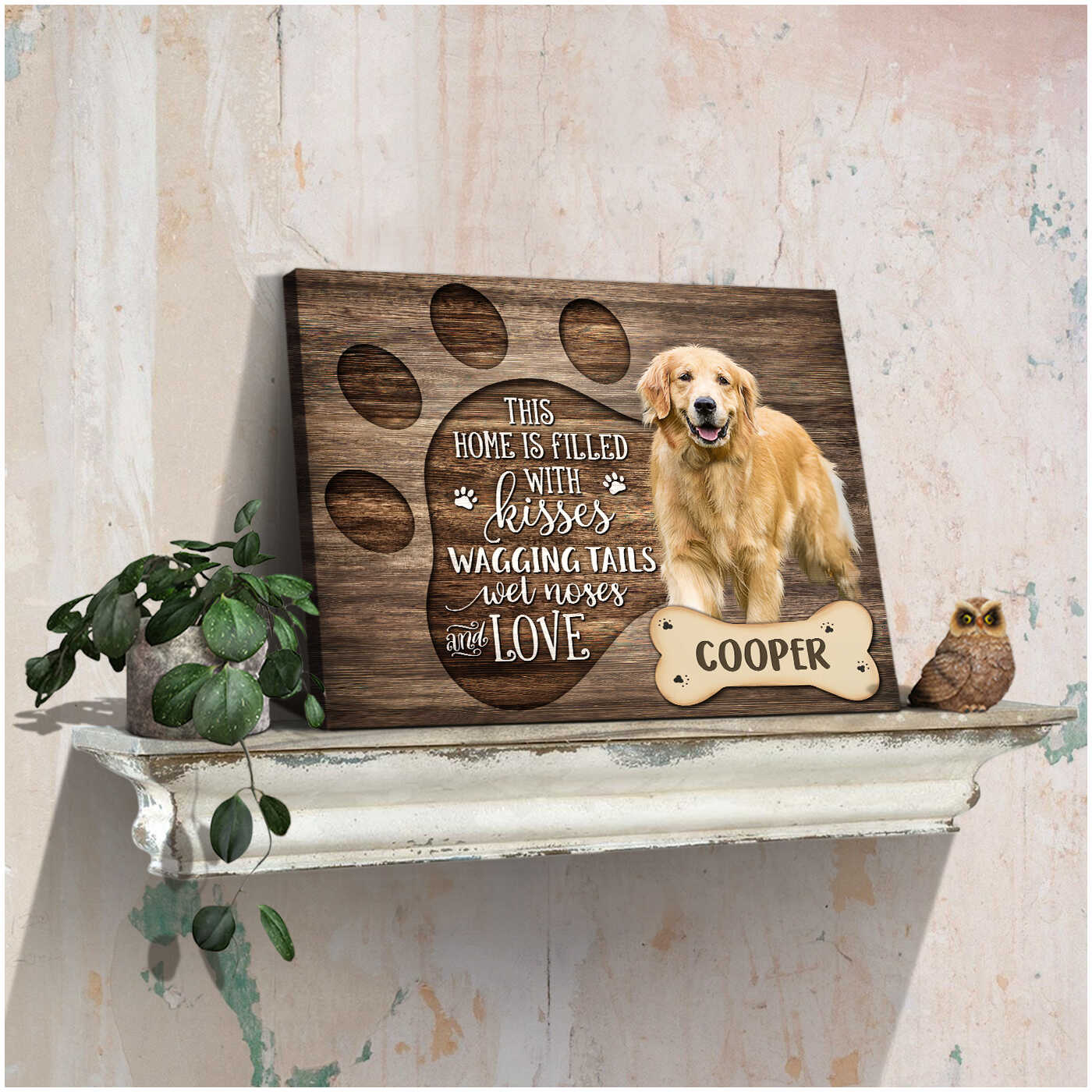 Custom Name & Photo Dog Premium Wrapped Landscape Canvas, Dog Paw Personalized Dog Canvas - Perfect Gift For Dog Lovers, Family, Friend
