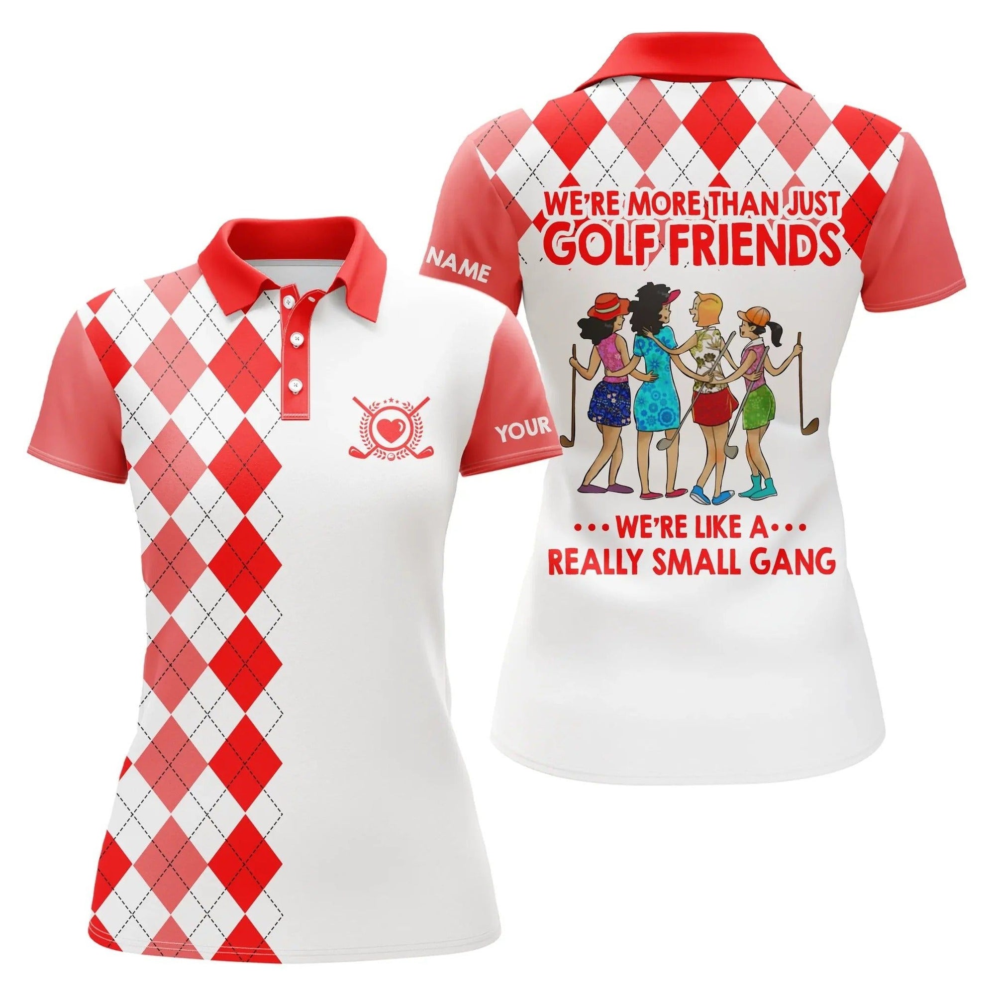 Customized Name Golf Women Polo Shirts, Personalized Multi-color Argyle Plaid We're More Than Golf Friends - Perfect Gift For Golfers, Golf Lovers