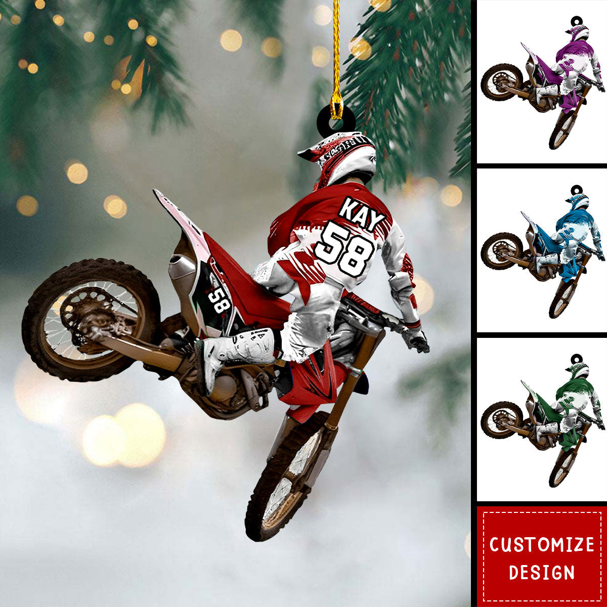 Personalized Kid Boy Riding Dirt Bike Flat Acrylic Ornament, Meaningful Ornament Gifts For Son, Grandson, Dirt Bike Lover