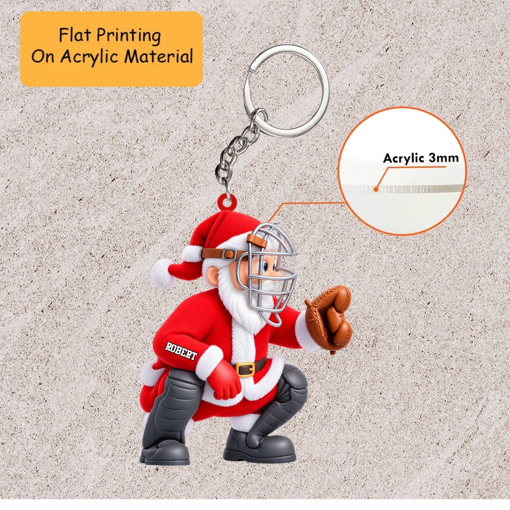 Personalized Baseball Catcher Christmas Ornament, Santa Claus In Squat Catcher Gear, Custom Ornament Christmas Gift, Keychain Baseball, Car Ornament Baseball