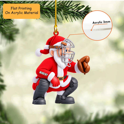 Personalized Baseball Catcher Christmas Ornament, Santa Claus In Squat Catcher Gear, Custom Ornament Christmas Gift, Keychain Baseball, Car Ornament Baseball