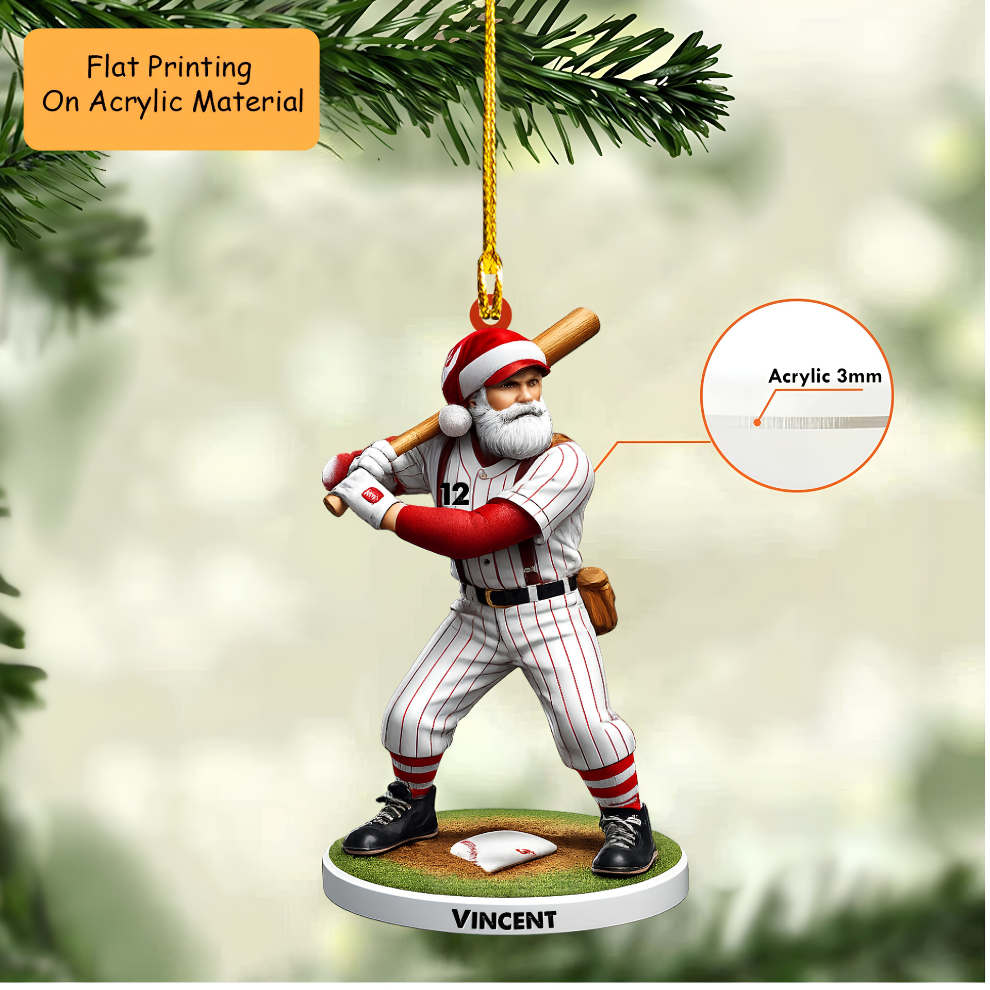 Personalized Baseball Christmas Ornament, Christmas Baseball Santa Pose, Custom Ornament Christmas Gift, Keychain Baseball, Car Ornament Baseball