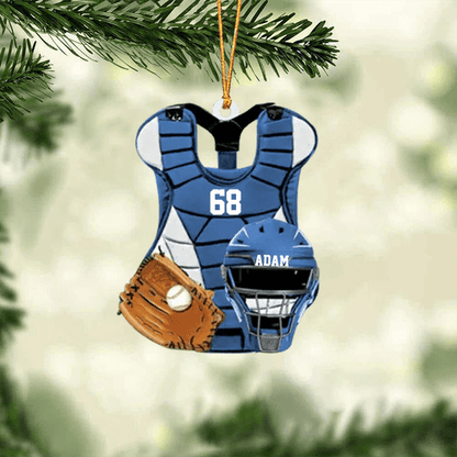 Personalized Baseball Catcher Chest Protector And Helmet Acrylic Christmas Tree Hanging Ornament - Gift For Baseball Lovers