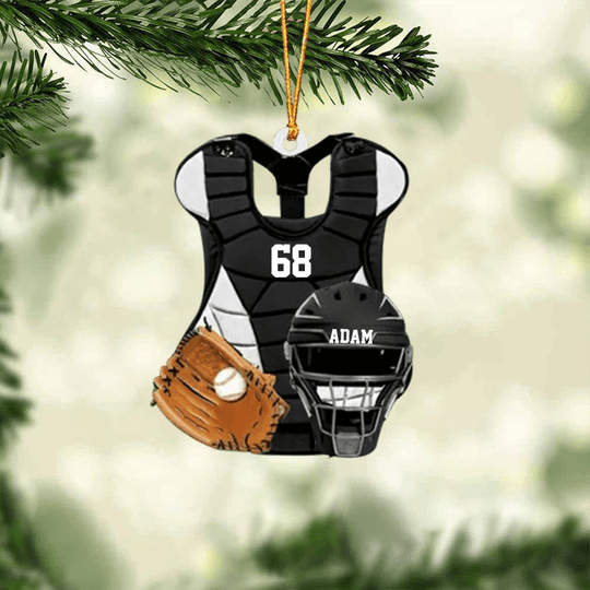 Personalized Baseball Catcher Chest Protector And Helmet Acrylic Christmas Tree Hanging Ornament - Gift For Baseball Lovers