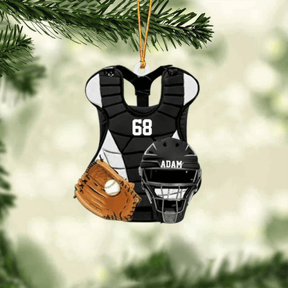 Personalized Baseball Catcher Chest Protector And Helmet Acrylic Christmas Tree Hanging Ornament - Gift For Baseball Lovers