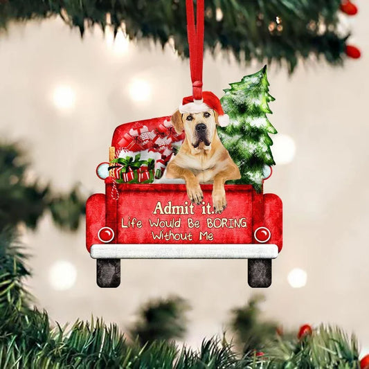 Custom Photo Boerboel On The Red Truck Acrylic Christmas Ornament, Customized Christmas Gift For Dog Lovers, Dog Owners