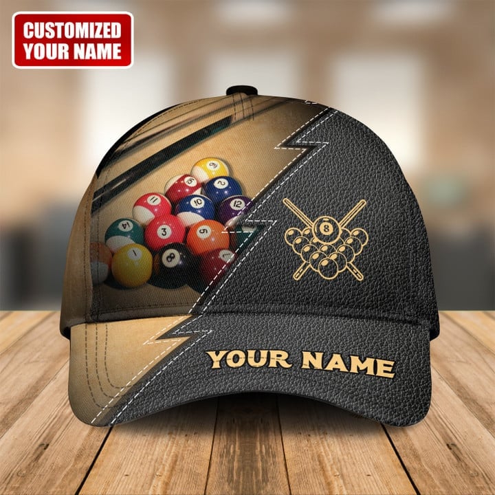 Customized Billiard Cap, Billiard Pool Leather Pattern Personalized Name 3D Hats, Best Billiard Pool Hat For Billiard Players