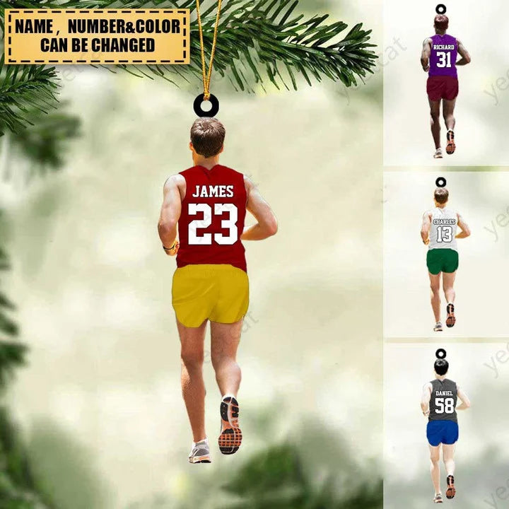 Custom Marathon Acrylic Christmas Ornaments,  Running Man Ornament, Jogging Acrylic Ornament - Gift For Runner