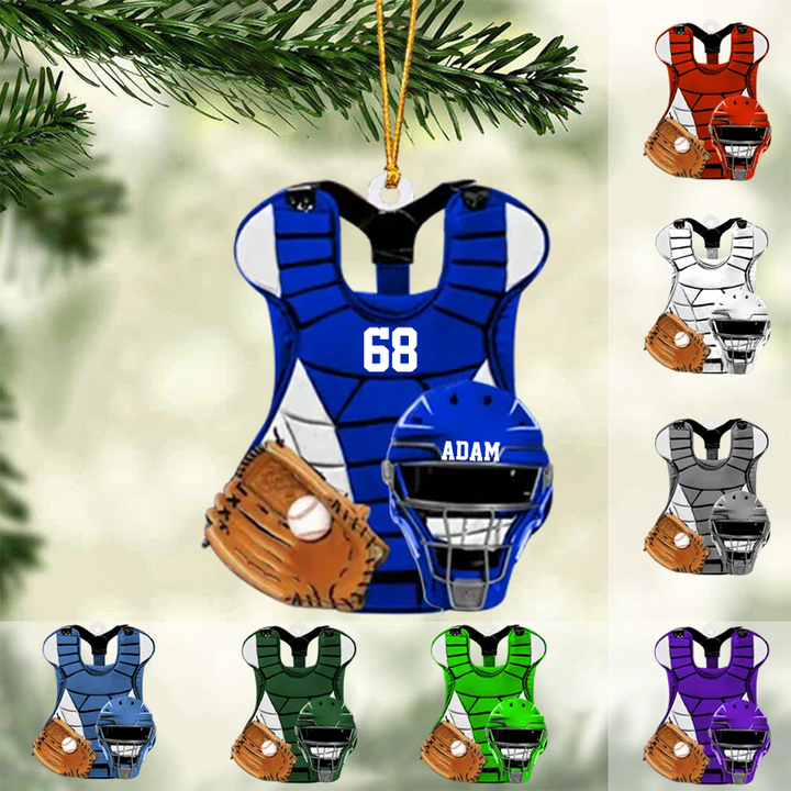 Personalized Baseball Catcher Chest Protector And Helmet Acrylic Christmas Tree Hanging Ornament - Gift For Baseball Lovers