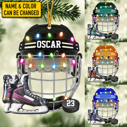 Customized Ice Hockey Helmet Shoes Acrylic Christmas Ornament, Hockey Team Acrylic Ornament Hanging Tree - Gift For Hockey Lovers, Hockey Players