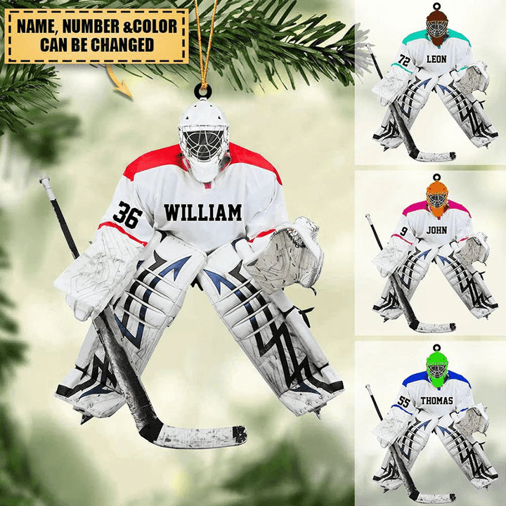 Personalized Hockey Goalie Acrylic Christmas Ornament, Custom Name Acrylic Ornament Hanging Tree - Gift For Hockey Lovers