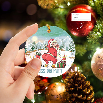 Custom Name Santa Claus Plays Golf Circle Ceramic Ornament, Christmas Golf Ceramic Ornament - Best Gift For Golf Lovers, Christmas