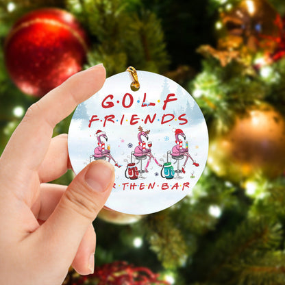 Flamingo Golf Friends Par Then Bar Circle Ceramic Ornament, Christmas Golf Ceramic Ornament - Best Gift For Golf Lovers, Christmas