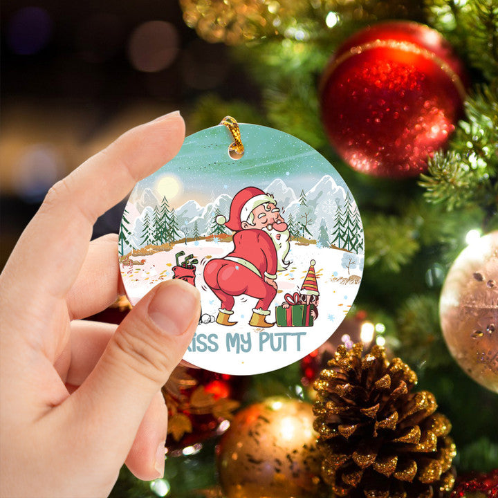 Santa Claus Plays Golf Circle Ceramic Ornament, Christmas Golf Kiss My Putt Ceramic Ornament - Best Gift For Golf Lovers, Christmas