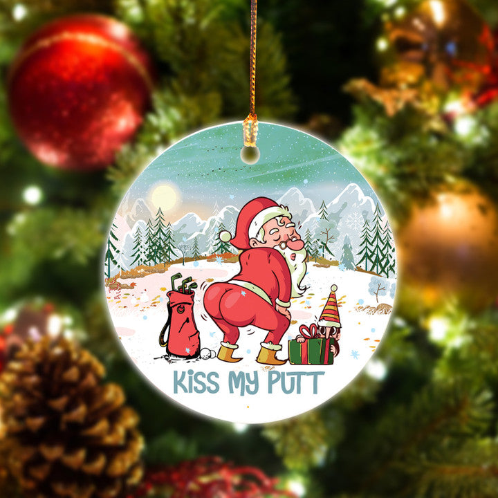 Santa Claus Plays Golf Circle Ceramic Ornament, Christmas Golf Kiss My Putt Ceramic Ornament - Best Gift For Golf Lovers, Christmas
