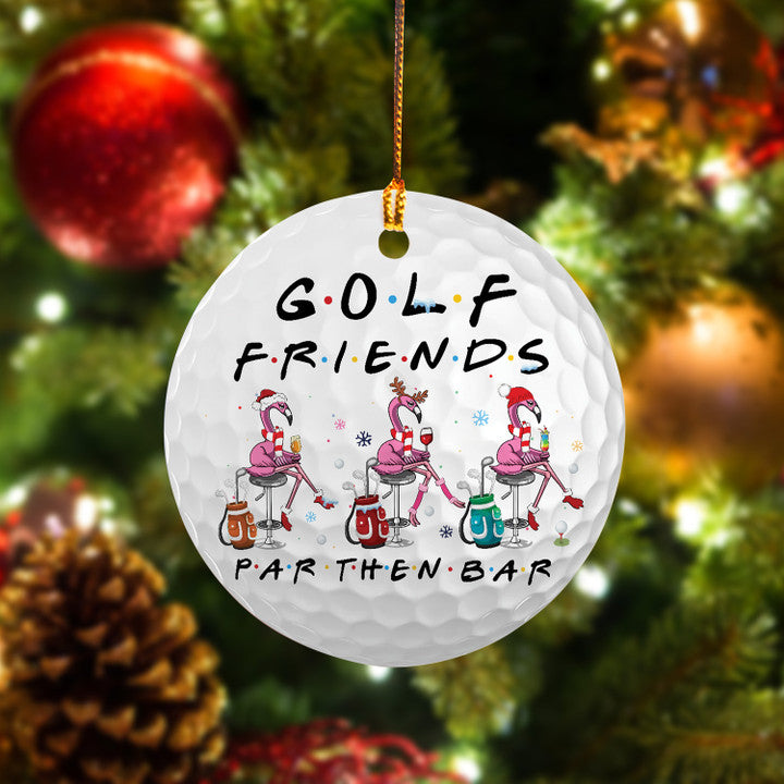 Flamingo Golf Friends Stick Man Circle Ceramic Ornament, Par Then Bar Golf Bag Stick Ornament - Best Gift For Golf Lovers, Christmas
