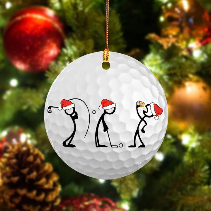 Beer Men Stick Man Circle Ceramic Ornament, Christmas Golf Ceramic Ornament - Best Gift For Golf Lovers, Christmas, New Year