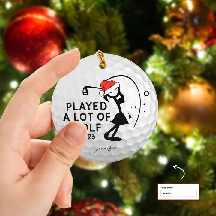 Custom Name I Played A Lot Of Golf 2023 Women Golf Stick Man Circle Ceramic Ornament, Christmas Golf Ceramic Ornament - Best Gift For Golf Lovers
