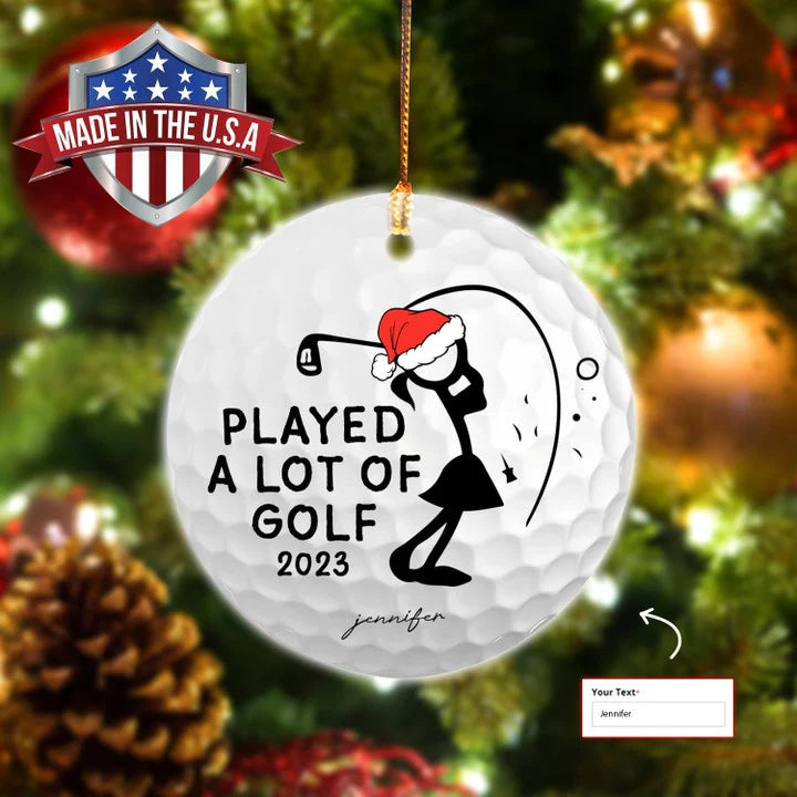 Custom Name I Played A Lot Of Golf 2023 Women Golf Stick Man Circle Ceramic Ornament, Christmas Golf Ceramic Ornament - Best Gift For Golf Lovers