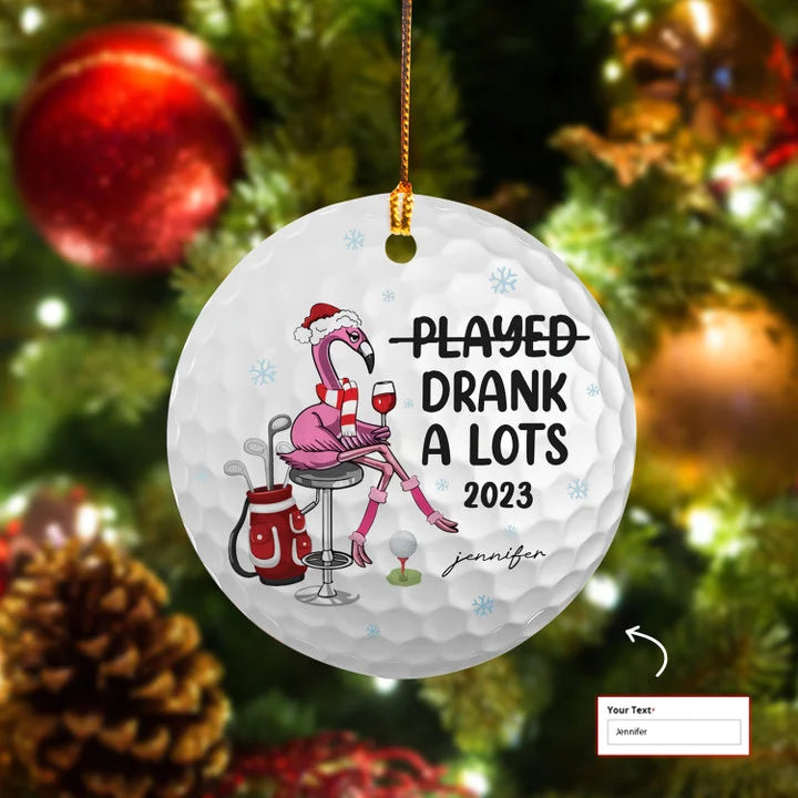 Custom Name Flamingo Drink Wine Circle Ceramic Ornament Stick Man, Drank A Lot 2023 Ceramic Stick Ornament - Best Gift For Golf Lovers, Christmas