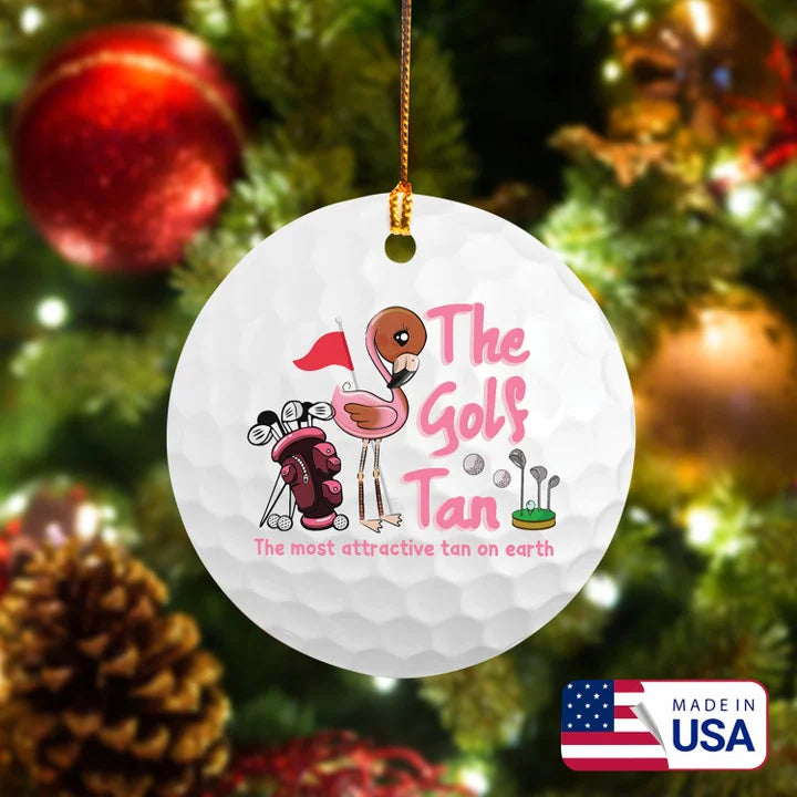 Flamingo The Golf Tan Women Golf Circle Ceramic Ornament, Christmas Golf Ceramic Ornament - Best Gift For Golf Lovers, New Year