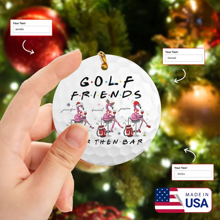 Custom 3 Name Flaming Golf Friends Wine Circle Ceramic Ornament, Christmas Golf Ceramic Ornament - Best Gift For Golf Lovers, New Year