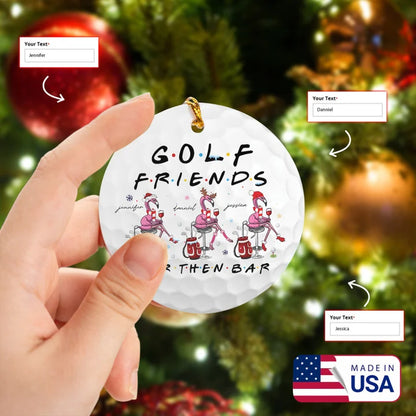 Custom 3 Name Flaming Golf Friends Wine Circle Ceramic Ornament, Christmas Golf Ceramic Ornament - Best Gift For Golf Lovers, New Year