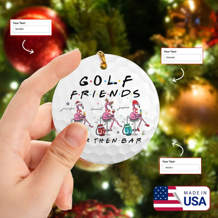 Custom 3 Name Flaming Golf Friends Drink Circle Ceramic Ornament, Christmas Golf Ceramic Ornament - Best Gift For Golf Lovers, New Year