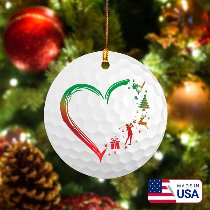 Gradient Heart Golf Circle Ceramic Ornament, Christmas Golf Ceramic Ornament - Best Gift For Golf Lovers, New Year, Christmas