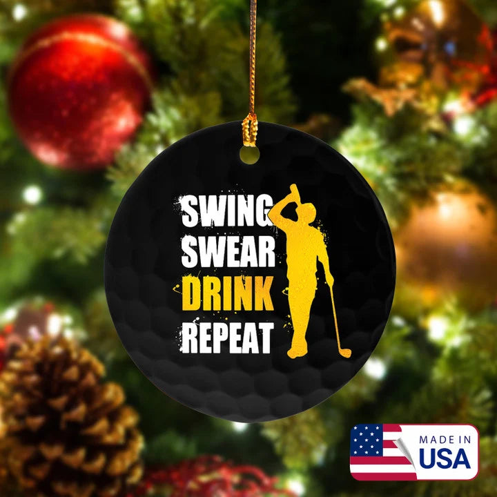 Swing Swear Repeat Men Golf Circle Ceramic Ornament, Christmas Golf Ceramic Ornament - Best Gift For Golf Lovers, New Year, Christmas