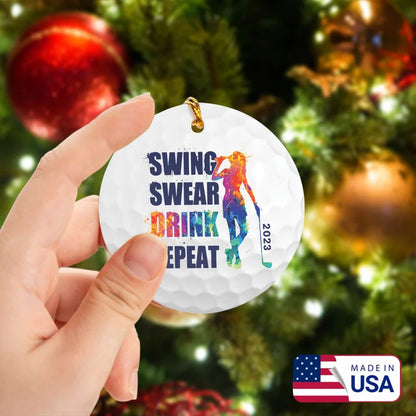 Watercolor Swing Swear Repeat Women Golf Drink Ceramic Ornament - Best Gift For Golf Lovers, New Year, Christmas