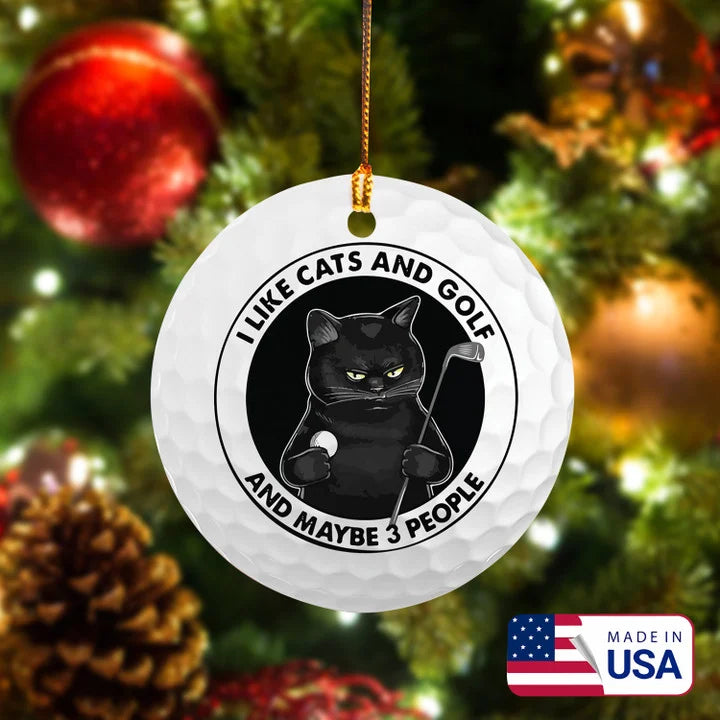 Black Cat Ornament, I Like Cats And Golf Ceramic Ornament - Best Gift For Golf Lovers, Cat Lovers, New Year, Christmas