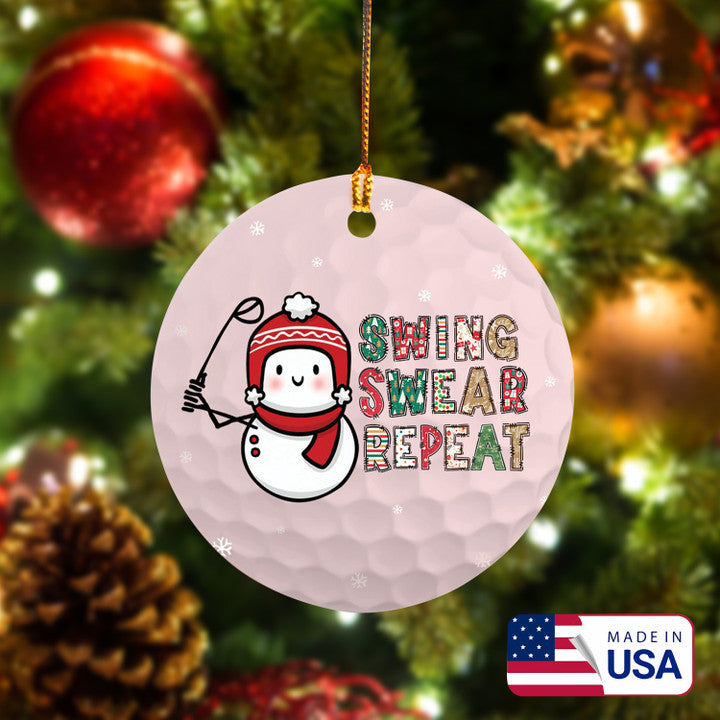 Snowman Swing Swear Repeat Golf Ceramic Ornament - Best Gift For Golf Lovers, New Year, Christmas
