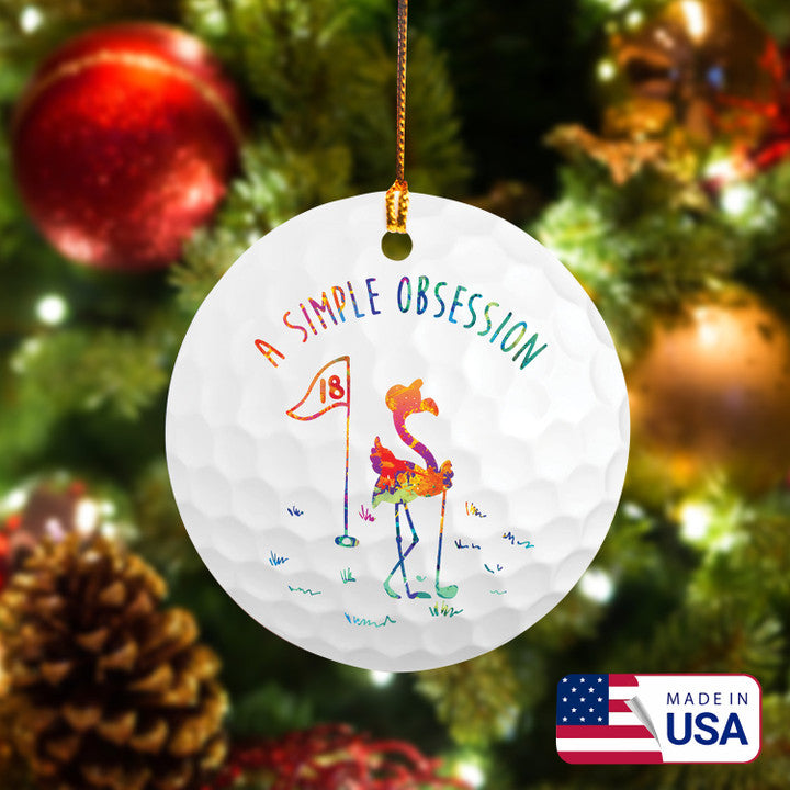 Watercolor A Simple Obsession Flamingo Golf Ceramic Ornament - Best Gift For Golf Lovers, New Year, Christmas