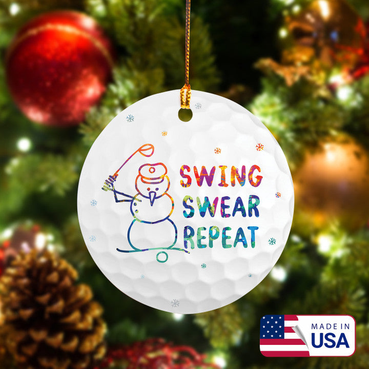Watercolor Swing Swear Repeat Snowman Golf Ceramic Ornament - Best Gift For Golf Lovers, New Year, Christmas