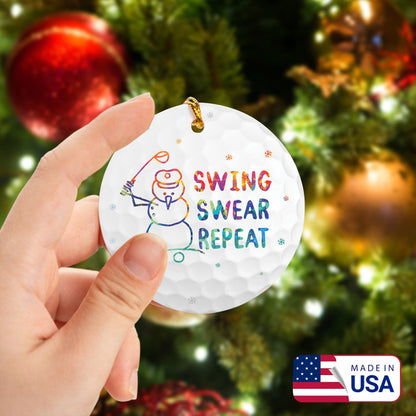 Watercolor Swing Swear Repeat Snowman Golf Ceramic Ornament - Best Gift For Golf Lovers, New Year, Christmas