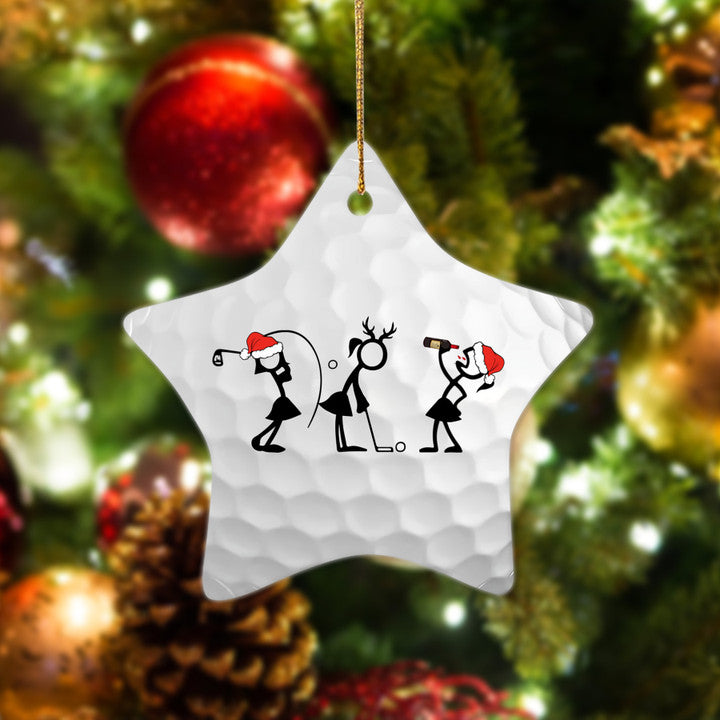 Wine Women Stick Man Golf Star Ceramic Ornament - Best Gift For Golf Lovers, New Year, Christmas
