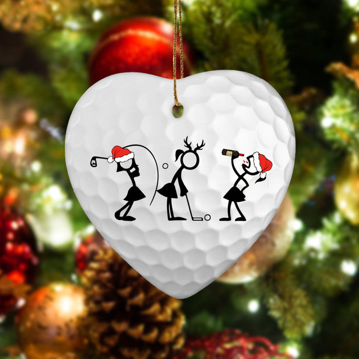 Wine Women Stick Man Golf Heart Ceramic Ornament - Best Gift For Golf Lovers, New Year, Christmas