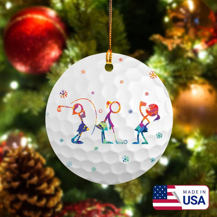 Watercolor Beer Women Stick Man Circle Ceramic Ornament, Women Plays Golf Stick Ornament - Best Gift For Christmas, New Year