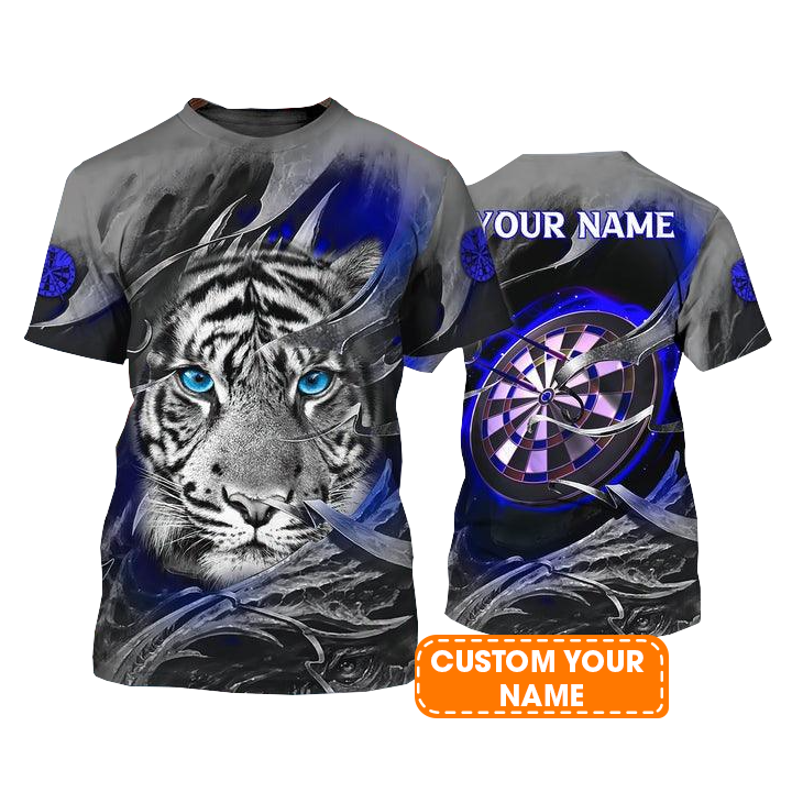 Customized Name Darts T Shirt, Blue Bullseye Dartboard Personalized Tiger And Darts T Shirt For Men - Perfect Gift For Darts Lovers, Darts Players