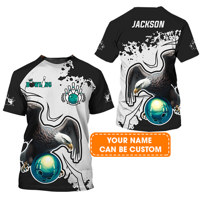 Bowling Custom Name T Shirt, American Eagle Bowling Team Personalized Name T-Shirt For Men, Perfect Gift For Bowling Lovers, Bowlers, Team, Friend