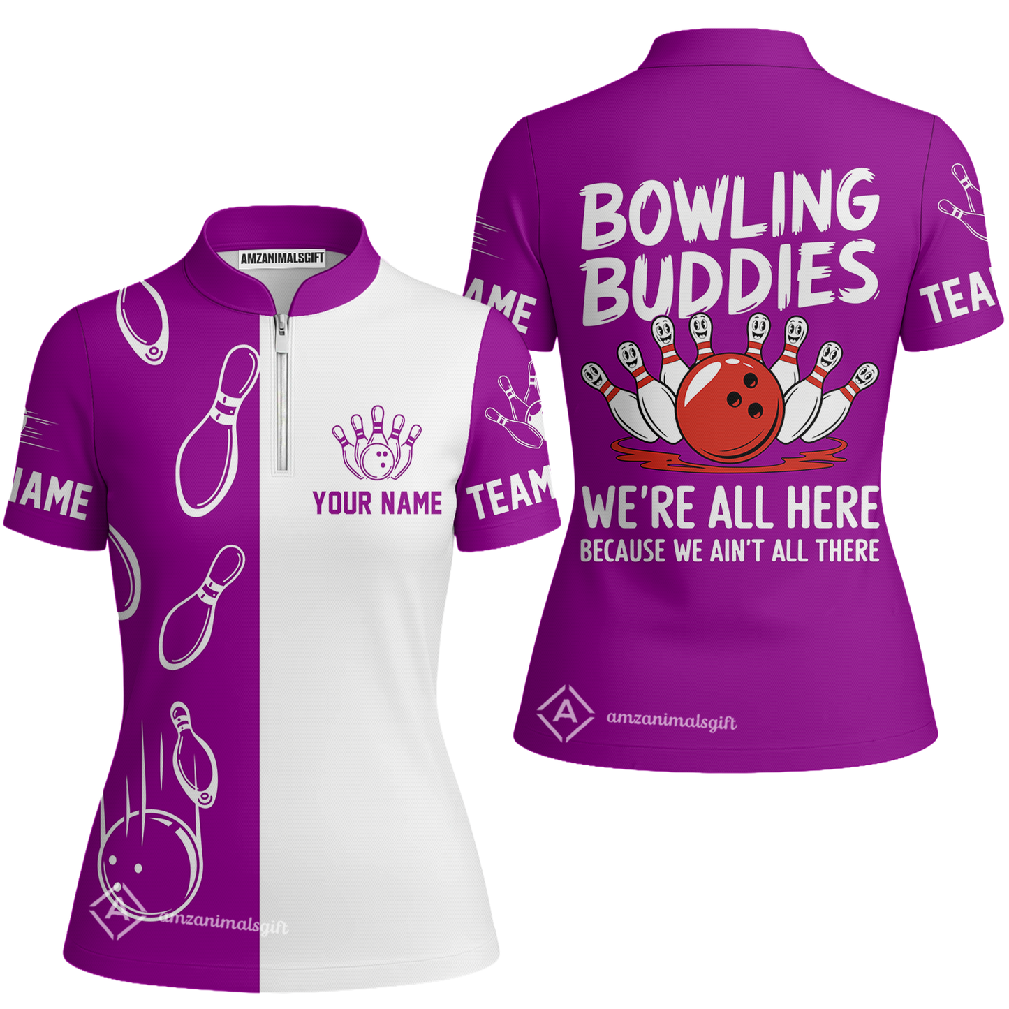 Customized Bowling Team Women's Jersey Shirt, Bowling Buddies We're All Here Because We Ain't All There Jersey
