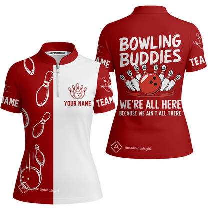 Customized Bowling Team Women's Jersey Shirt, Bowling Buddies We're All Here Because We Ain't All There Jersey