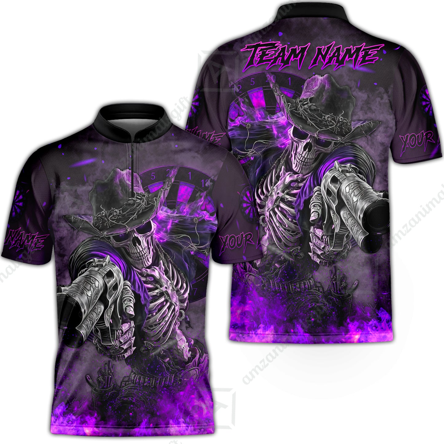 Customized Darts Team Uniform Shirt Darts Cowboy Skeleton Gunslinger Multicolor, Personalized Name Darts Shirt