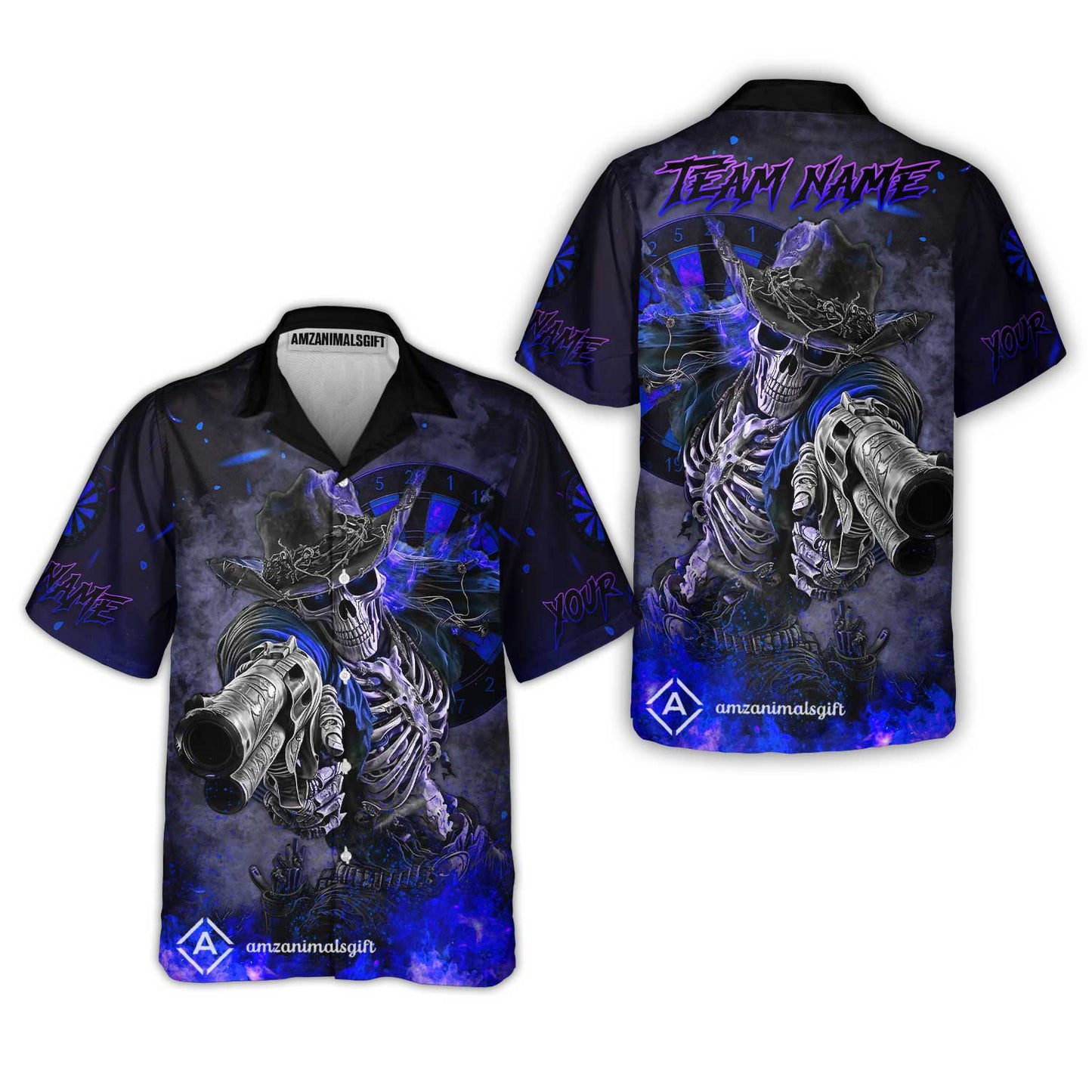 Customized Darts Team Uniform Shirt Darts Cowboy Skeleton Gunslinger Multicolor, Personalized Name Darts Shirt