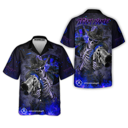Customized Darts Team Uniform Shirt Darts Cowboy Skeleton Gunslinger Multicolor, Personalized Name Darts Shirt