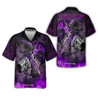 Customized Darts Team Uniform Shirt Darts Cowboy Skeleton Gunslinger Multicolor, Personalized Name Darts Shirt