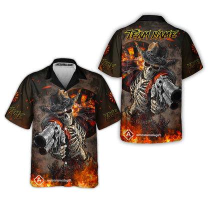 Customized Darts Team Uniform Shirt Darts Cowboy Skeleton Gunslinger Multicolor, Personalized Name Darts Shirt