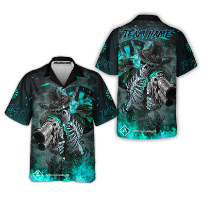 Customized Darts Team Uniform Shirt Darts Cowboy Skeleton Gunslinger Multicolor, Personalized Name Darts Shirt