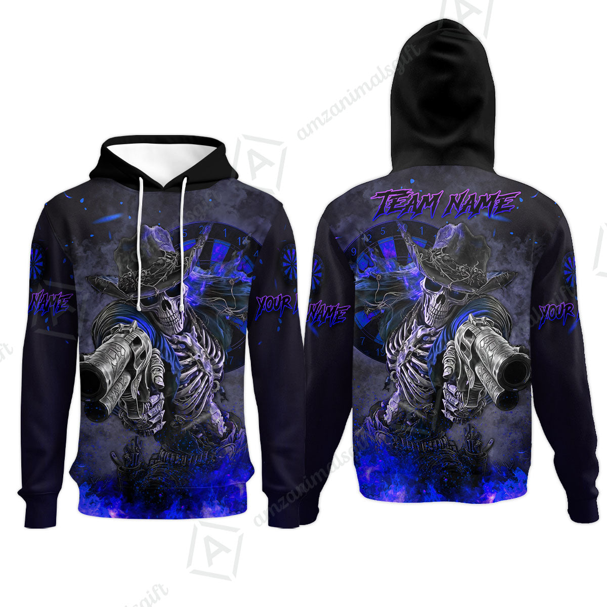 Customized Darts Team Uniform Shirt Darts Cowboy Skeleton Gunslinger Multicolor, Personalized Name Darts Shirt